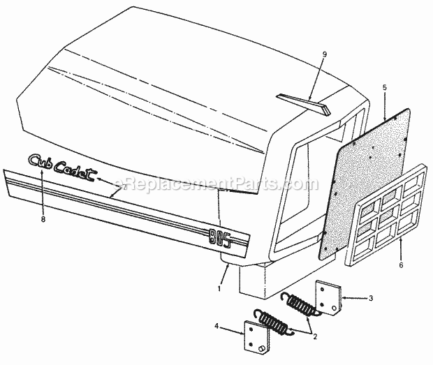 Hood & Grille Diagram and Parts List for 1105 135-292-100, 135-292-399, 0350039U, 136-292-1 Cub Cadet Lawn Mower